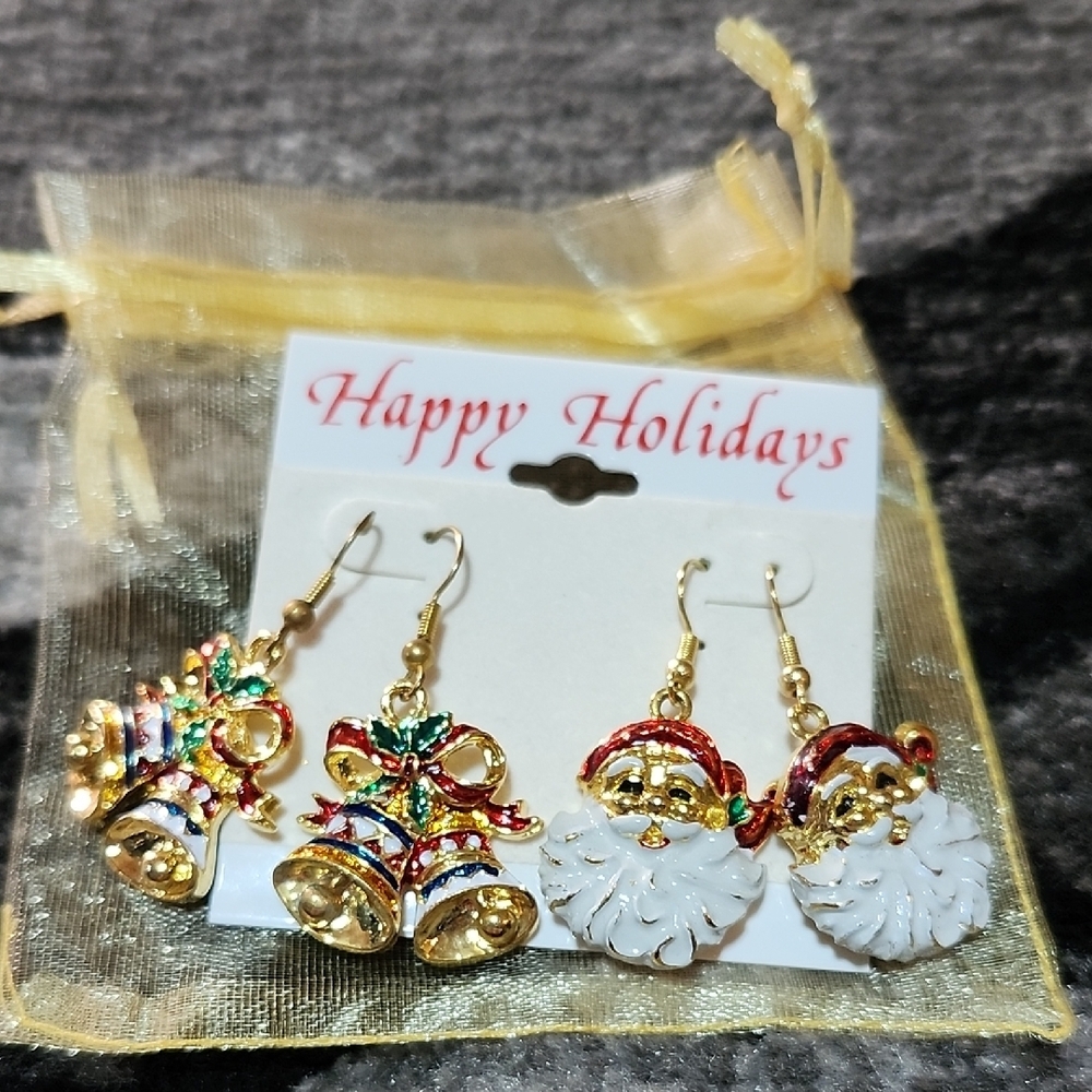 VINTAGE MONGOMERY WARDS CHRISTMAS-THEMED HEAVY DANGLE EARRINGS SET